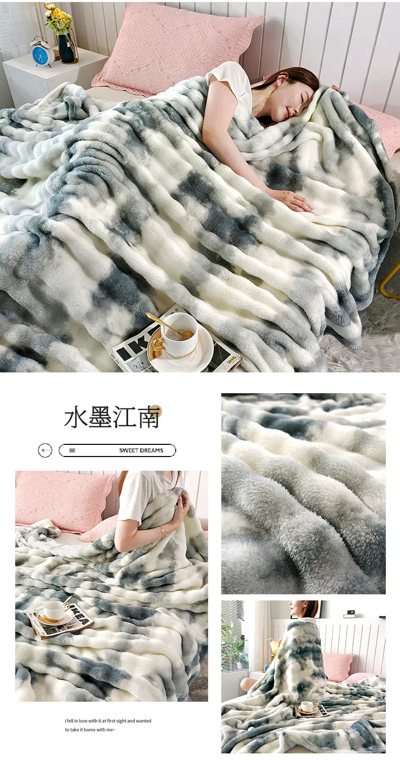 Double-Sided Bubble Fleece Blanket - Gradual Color Change Sofa  Nap Blanket - ZOOMNSTORE