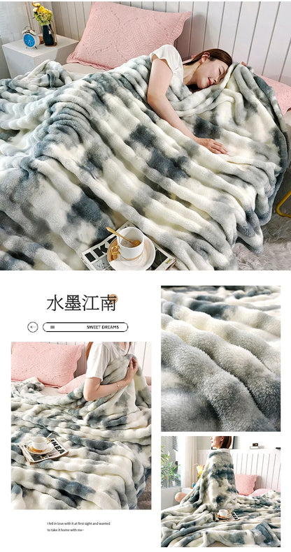 Double-Sided Bubble Fleece Blanket - Gradual Color Change Sofa  Nap Blanket - ZOOMNSTORE