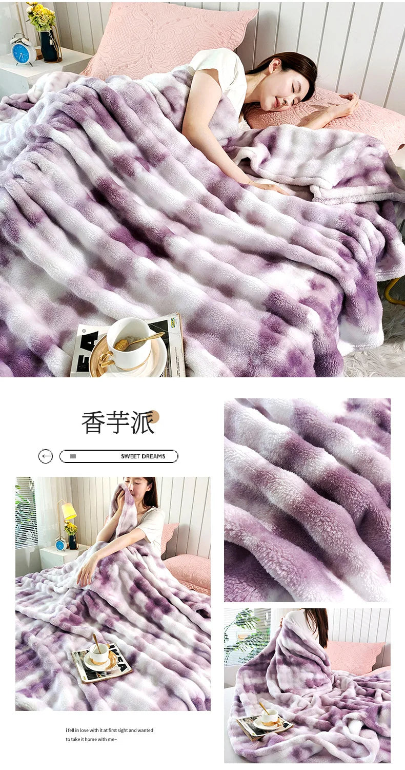 Double-Sided Bubble Fleece Blanket - Gradual Color Change Sofa  Nap Blanket - ZOOMNSTORE