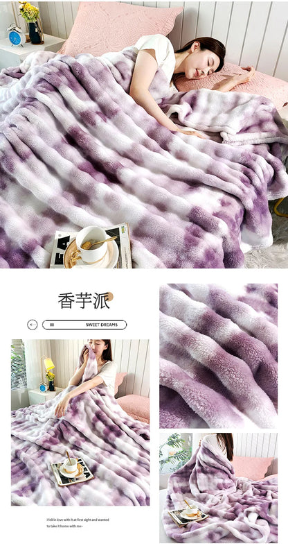 Double-Sided Bubble Fleece Blanket - Gradual Color Change Sofa  Nap Blanket - ZOOMNSTORE