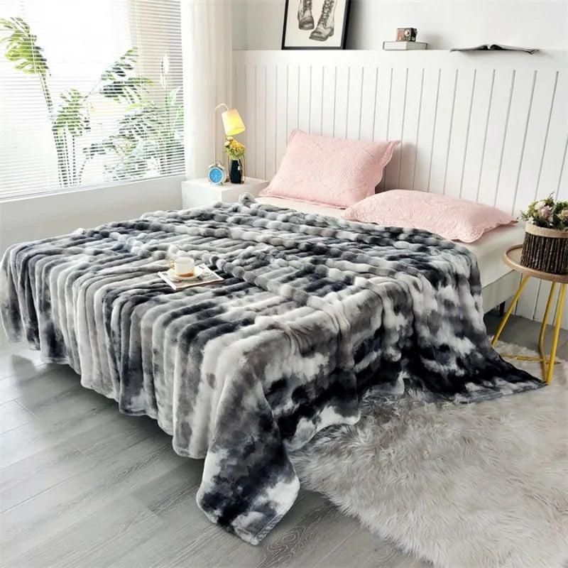 Double-Sided Bubble Fleece Blanket - Gradual Color Change Sofa  Nap Blanket - ZOOMNSTORE