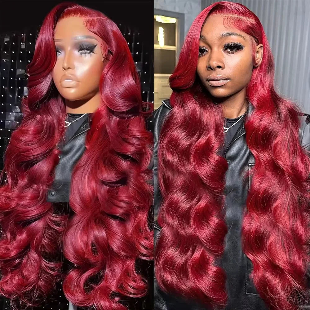Burgundy Lace Frontal Wig - 13x6 HD Lace Front Wigs, Body Wave Remy Hair - ZOOMNSTORE