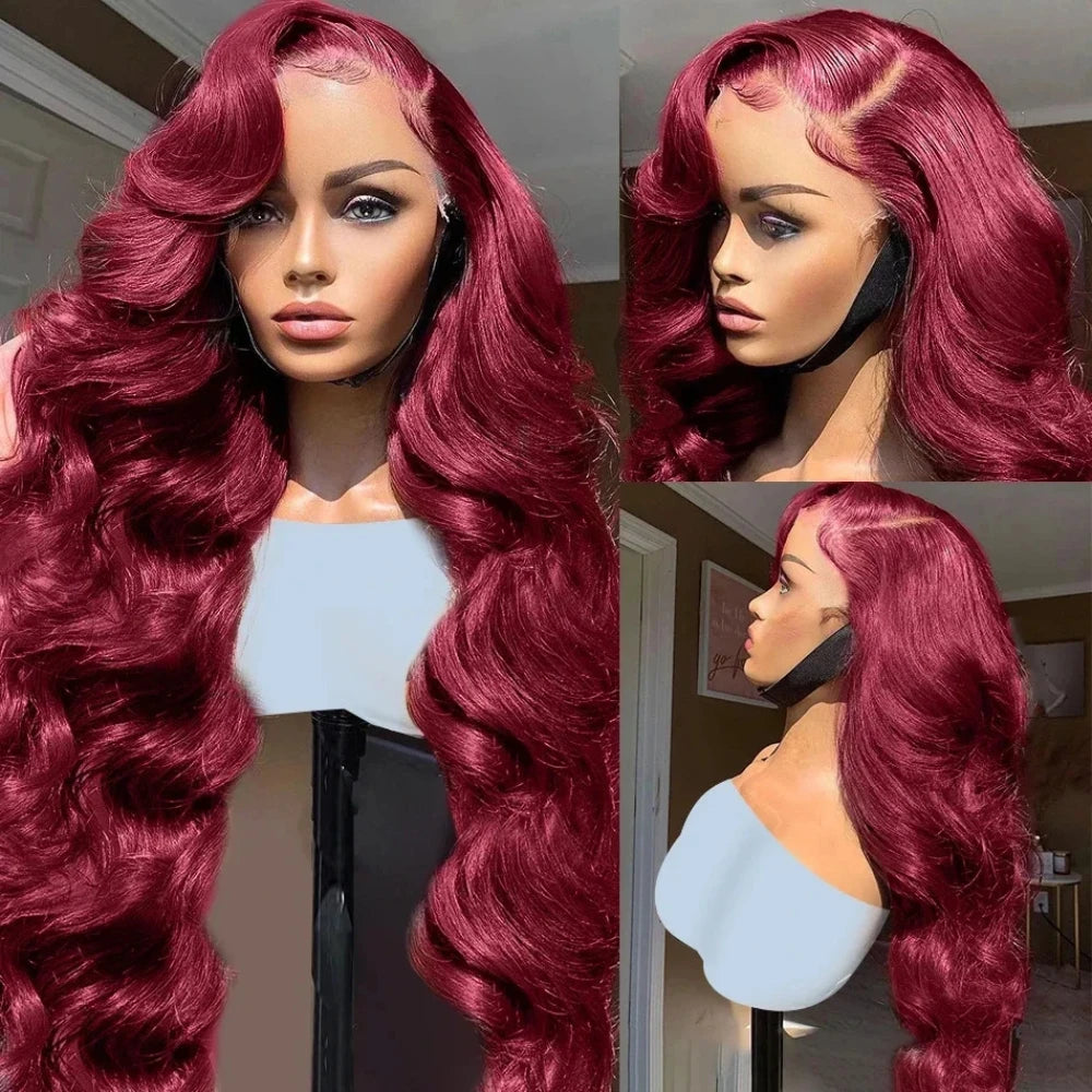 Burgundy Lace Frontal Wig - 13x6 HD Lace Front Wigs, Body Wave Remy Hair - ZOOMNSTORE