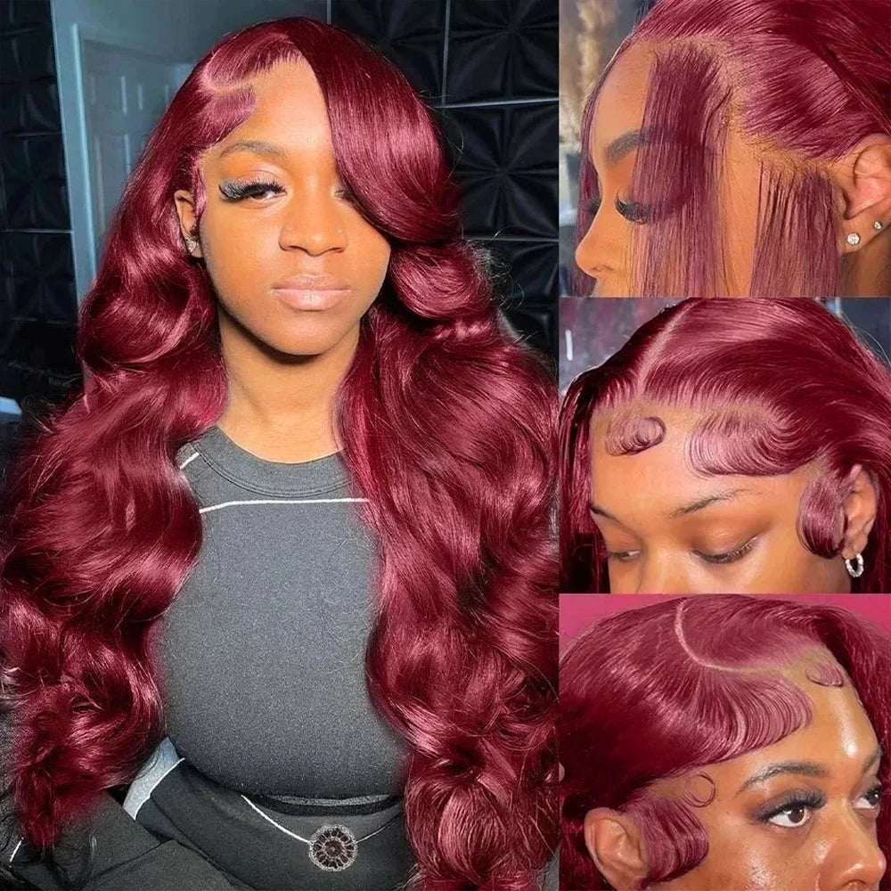 Burgundy Lace Frontal Wig - 13x6 HD Lace Front Wigs, Body Wave Remy Hair - ZOOMNSTORE