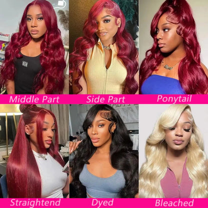 Burgundy Lace Frontal Wig - 13x6 HD Lace Front Wigs, Body Wave Remy Hair - ZOOMNSTORE