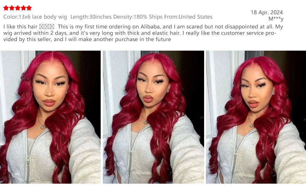 Burgundy Lace Frontal Wig - 13x6 HD Lace Front Wigs, Body Wave Remy Hair - ZOOMNSTORE