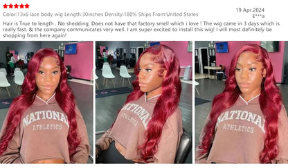Burgundy Lace Frontal Wig - 13x6 HD Lace Front Wigs, Body Wave Remy Hair - ZOOMNSTORE