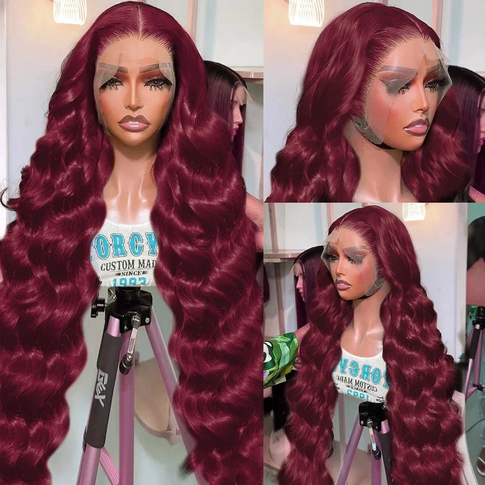 Burgundy Lace Frontal Wig - 13x6 HD Lace Front Wigs, Body Wave Remy Hair - ZOOMNSTORE