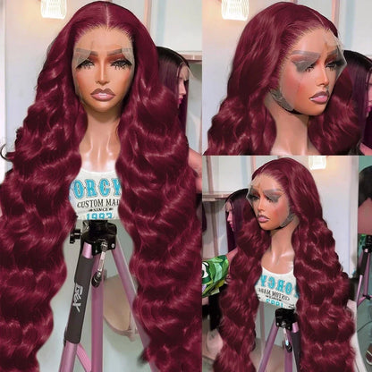 Burgundy Lace Frontal Wig - 13x6 HD Lace Front Wigs, Body Wave Remy Hair - ZOOMNSTORE