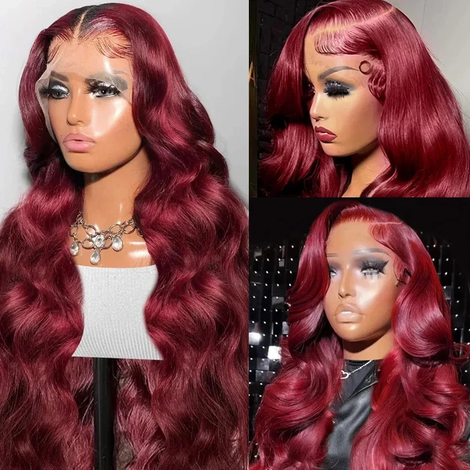 Burgundy Lace Frontal Wig - 13x6 HD Lace Front Wigs, Body Wave Remy Hair - ZOOMNSTORE