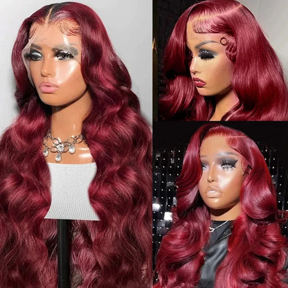 Burgundy Lace Frontal Wig - 13x6 HD Lace Front Wigs, Body Wave Remy Hair - ZOOMNSTORE