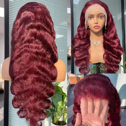 Burgundy Lace Frontal Wig - 13x6 HD Lace Front Wigs, Body Wave Remy Hair - ZOOMNSTORE
