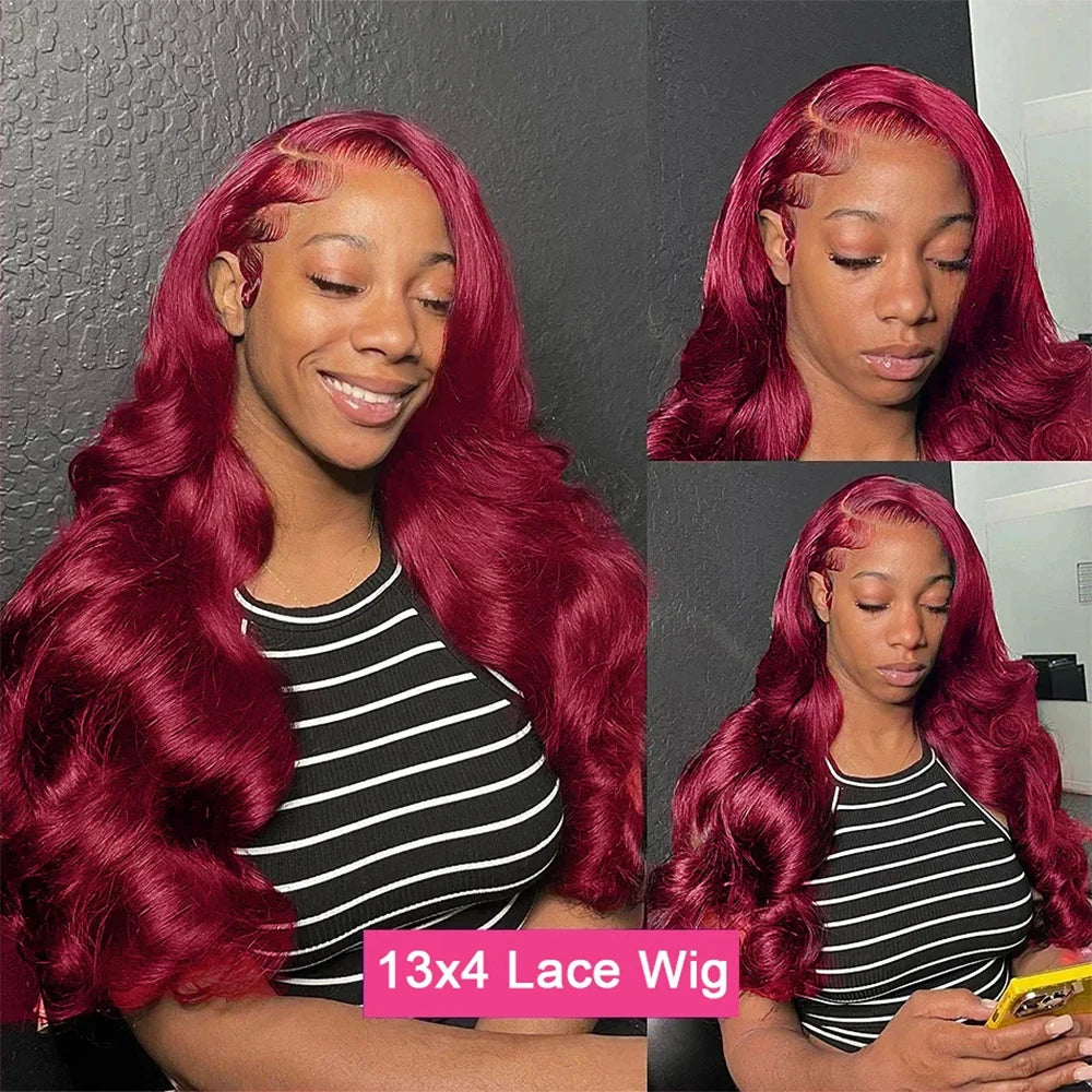 Burgundy Lace Frontal Wig - 13x6 HD Lace Front Wigs, Body Wave Remy Hair - ZOOMNSTORE