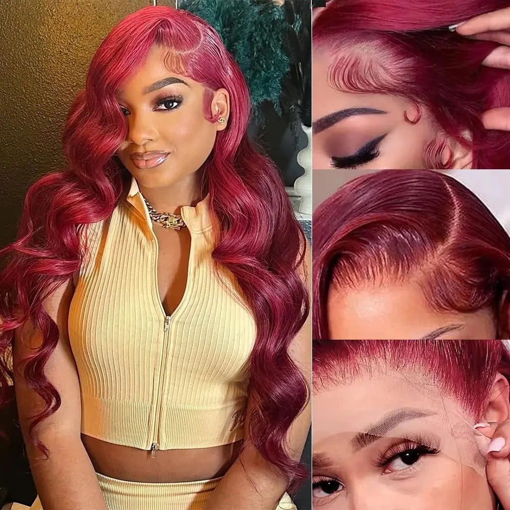 Burgundy Lace Frontal Wig - 13x6 HD Lace Front Wigs, Body Wave Remy Hair - ZOOMNSTORE