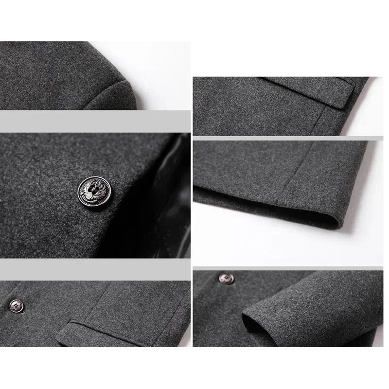 Business Casual Trench Coat - Men's Wool Blend Long Overcoat With Mandarin Collar - ZOOMNSTORE