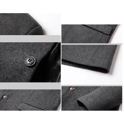 Business Casual Trench Coat - Men's Wool Blend Long Overcoat With Mandarin Collar - ZOOMNSTORE
