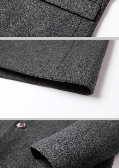 Business Casual Trench Coat - Men's Wool Blend Long Overcoat With Mandarin Collar - ZOOMNSTORE