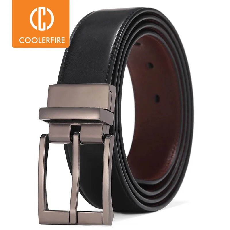 Business Dress Belts – Genuine Leather Reversible Buckle Brown Black Men’s Belt - ZOOMNSTORE