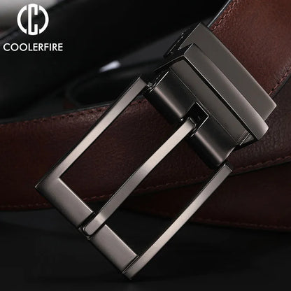 Business Dress Belts – Genuine Leather Reversible Buckle Brown Black Men’s Belt - ZOOMNSTORE