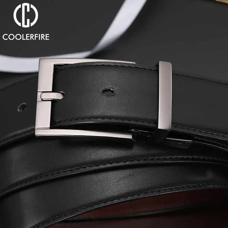 Business Dress Belts – Genuine Leather Reversible Buckle Brown Black Men’s Belt - ZOOMNSTORE