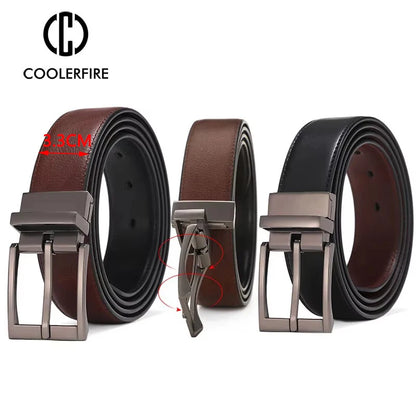 Business Dress Belts – Genuine Leather Reversible Buckle Brown Black Men’s Belt - ZOOMNSTORE