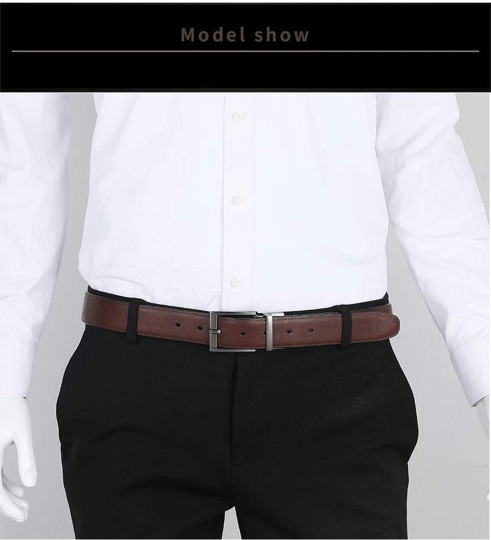 Business Dress Belts – Genuine Leather Reversible Buckle Brown Black Men’s Belt - ZOOMNSTORE