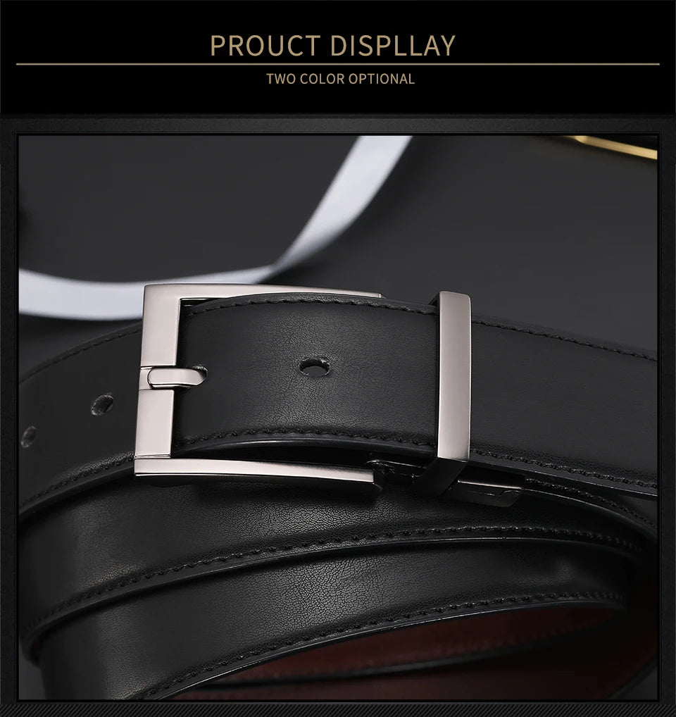 Business Dress Belts – Genuine Leather Reversible Buckle Brown Black Men’s Belt - ZOOMNSTORE