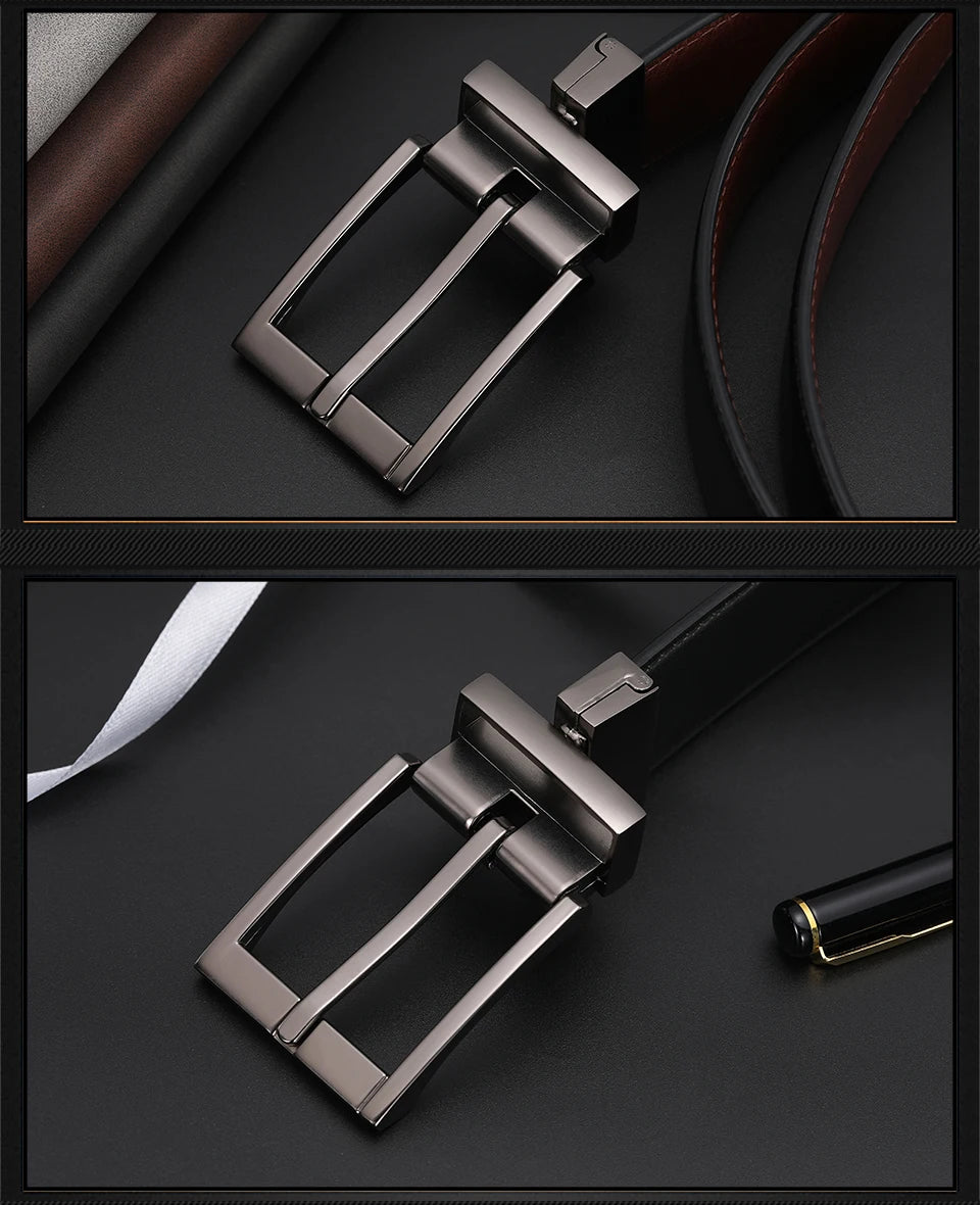 Business Dress Belts – Genuine Leather Reversible Buckle Brown Black Men’s Belt - ZOOMNSTORE