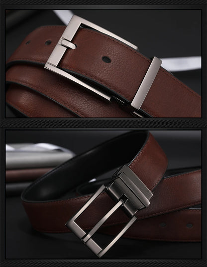 Business Dress Belts – Genuine Leather Reversible Buckle Brown Black Men’s Belt - ZOOMNSTORE