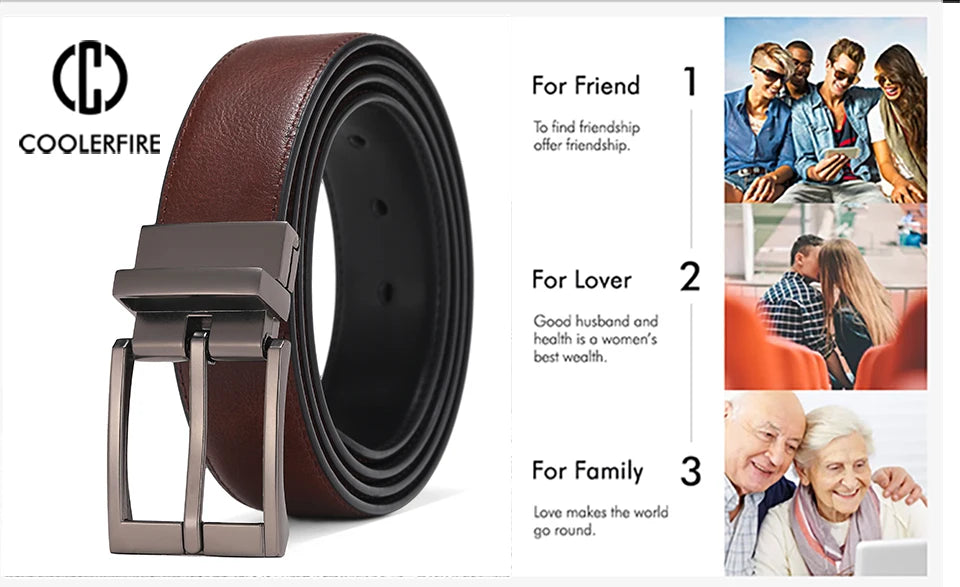 Business Dress Belts – Genuine Leather Reversible Buckle Brown Black Men’s Belt - ZOOMNSTORE
