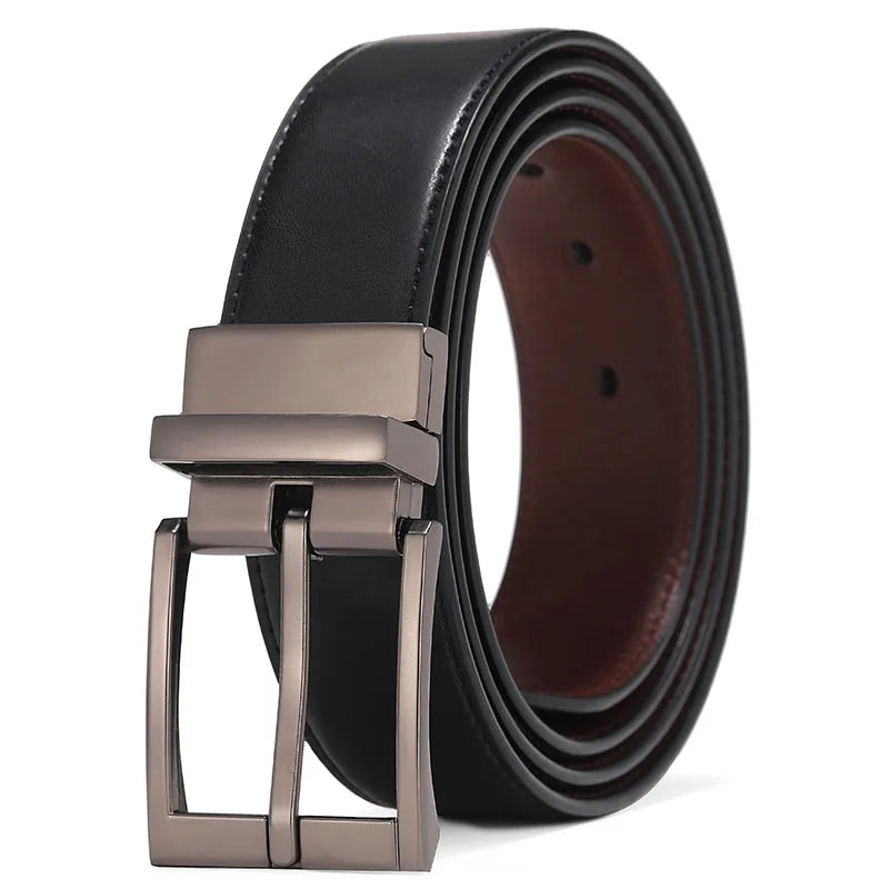 Business Dress Belts – Genuine Leather Reversible Buckle Brown Black Men’s Belt - ZOOMNSTORE