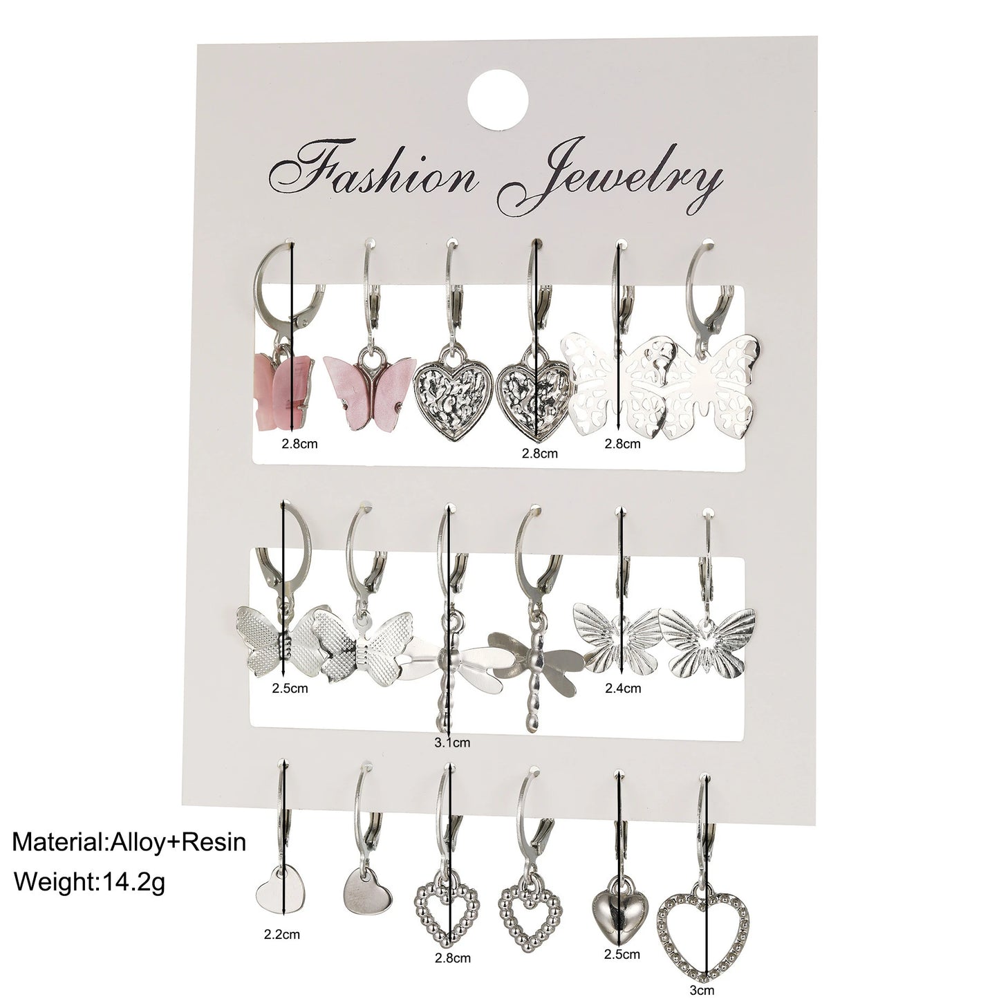 Butterfly Heart Drop Earrings Set - 9 Pcs Geometric Gold Silver Jewelry for Girls - ZOOMNSTORE