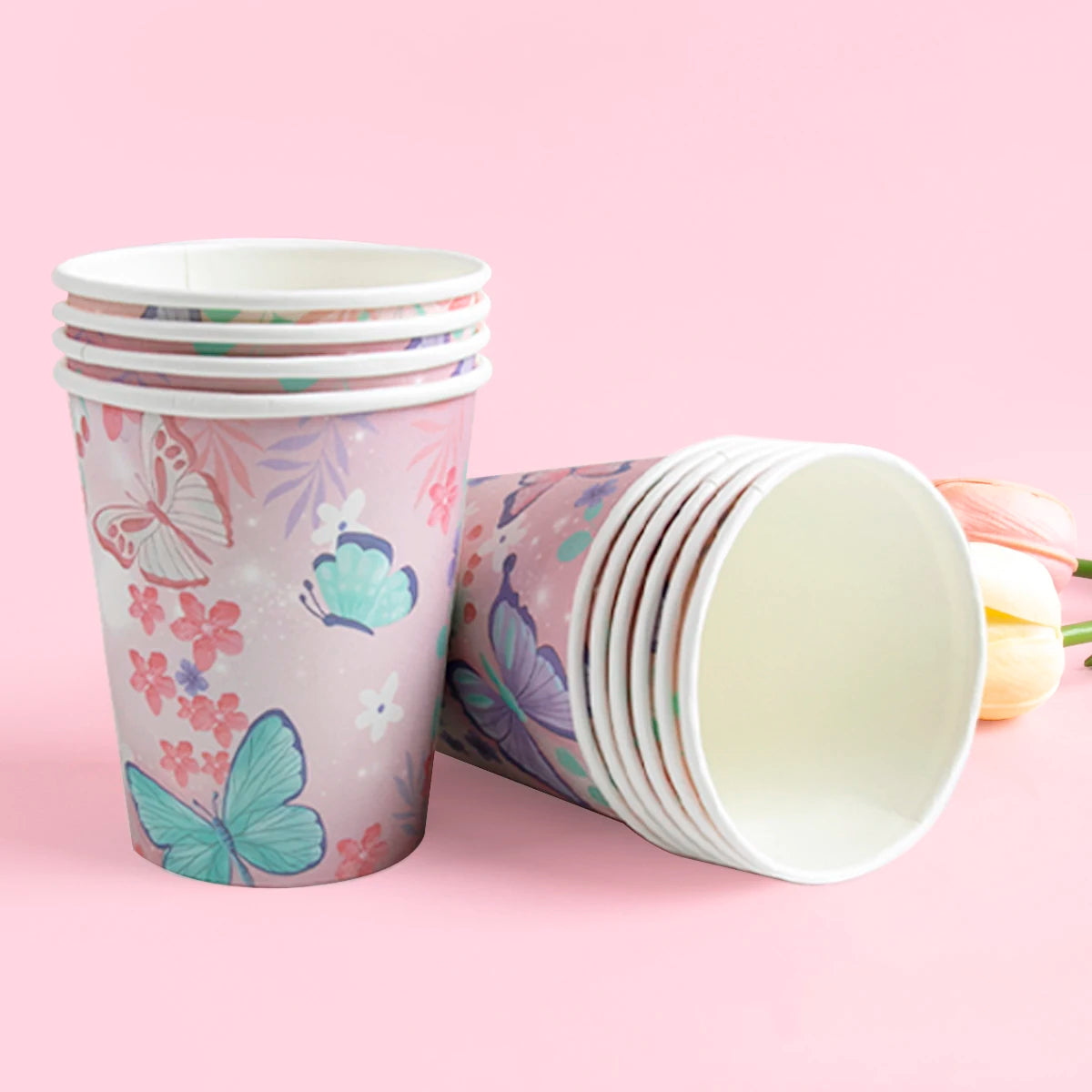 Butterfly Party Tableware Set - Disposable Plates Napkins Cups  Tablecloth for Baby Shower  Birthday - ZOOMNSTORE