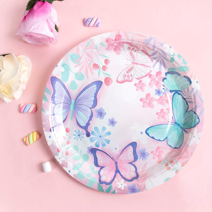 Butterfly Party Tableware Set - Disposable Plates Napkins Cups  Tablecloth for Baby Shower  Birthday - ZOOMNSTORE