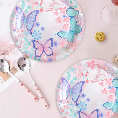 Butterfly Party Tableware Set - Disposable Plates Napkins Cups  Tablecloth for Baby Shower  Birthday - ZOOMNSTORE