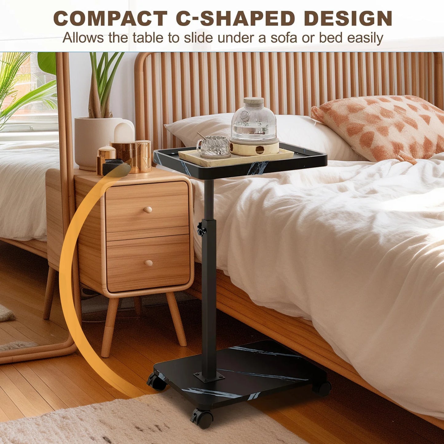 C Shaped Coffee Table – Mobile Rolling Side Table for Living Room Furniture - ZOOMNSTORE