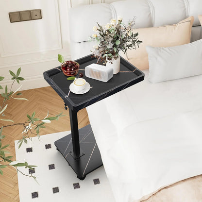 C Shaped Coffee Table – Mobile Rolling Side Table for Living Room Furniture - ZOOMNSTORE