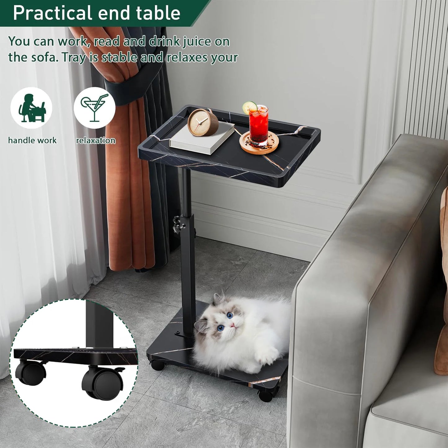 C Shaped Coffee Table – Mobile Rolling Side Table for Living Room Furniture - ZOOMNSTORE
