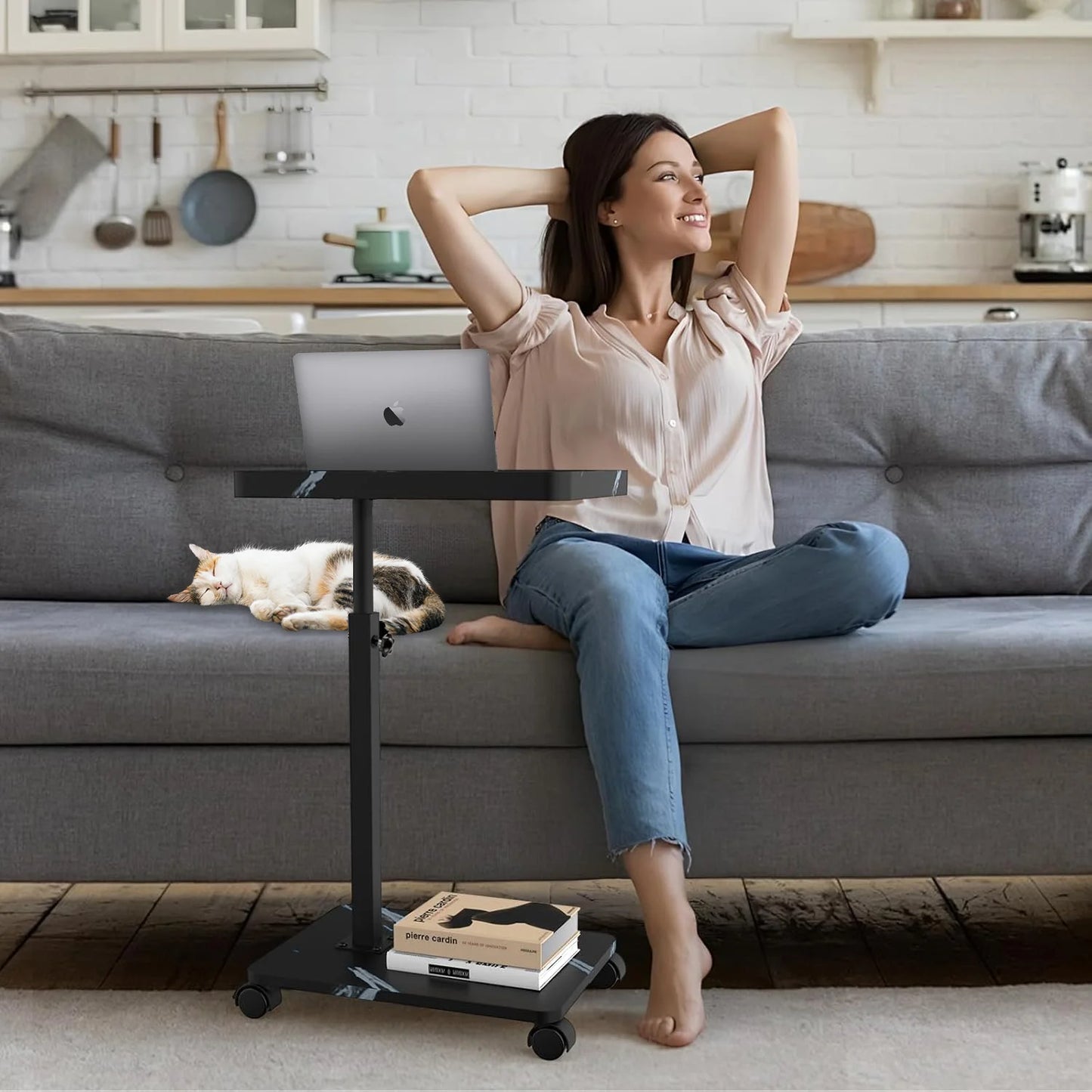 C Shaped Coffee Table – Mobile Rolling Side Table for Living Room Furniture - ZOOMNSTORE
