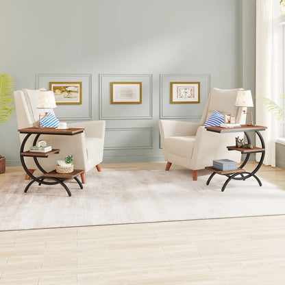 Industrial C-Shaped End Table - 3-Tier Small Couch  Bedside Table with Storage Shelves - ZOOMNSTORE