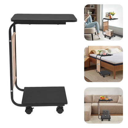 C-Shaped Side Table | Black Brown Side Table with Rust Resistant Frame & Ergonomic Height – Portable Laptop Desk - ZOOMNSTORE