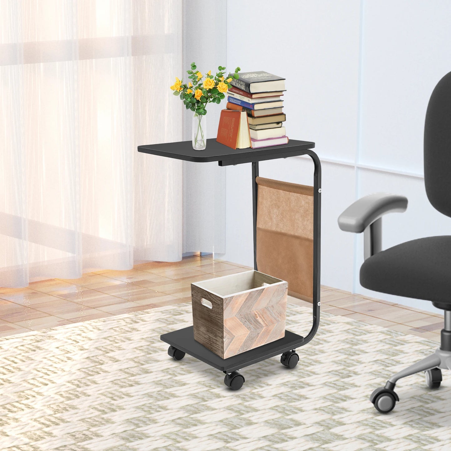 C-Shaped Side Table | Black Brown Side Table with Rust Resistant Frame & Ergonomic Height – Portable Laptop Desk - ZOOMNSTORE