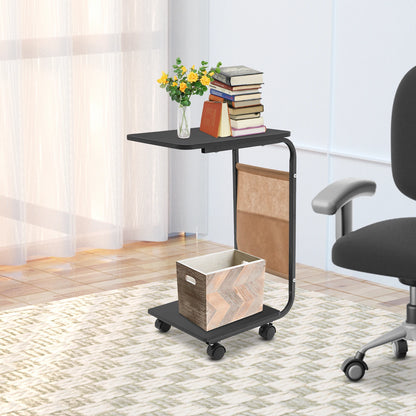 C-Shaped Side Table | Black Brown Side Table with Rust Resistant Frame & Ergonomic Height – Portable Laptop Desk - ZOOMNSTORE