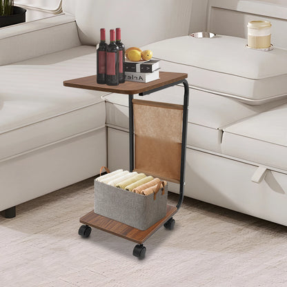 C-Shaped Side Table | Black Brown Side Table with Rust Resistant Frame & Ergonomic Height – Portable Laptop Desk - ZOOMNSTORE