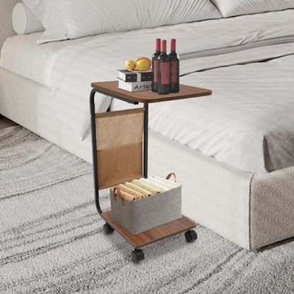 C-Shaped Side Table | Black Brown Side Table with Rust Resistant Frame & Ergonomic Height – Portable Laptop Desk - ZOOMNSTORE