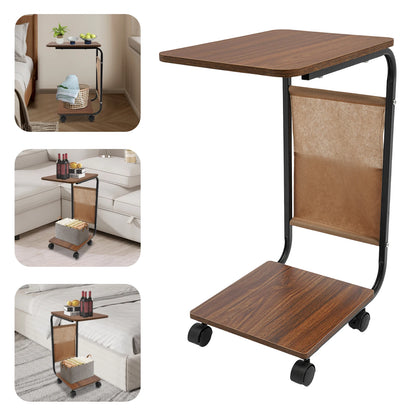 C-Shaped Side Table | Black Brown Side Table with Rust Resistant Frame & Ergonomic Height – Portable Laptop Desk - ZOOMNSTORE