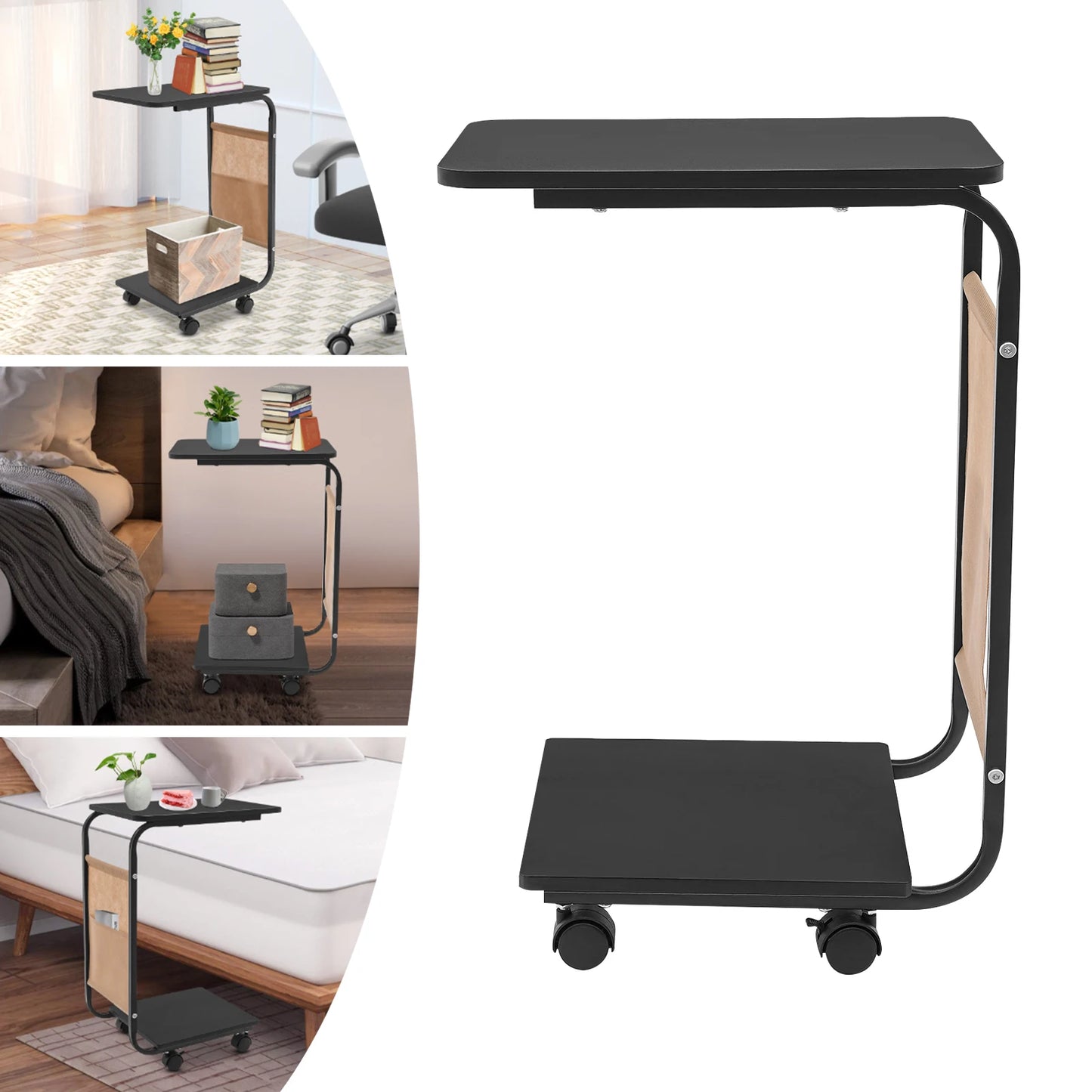 C-Shaped Side Table | Black Brown Side Table with Rust Resistant Frame & Ergonomic Height – Portable Laptop Desk - ZOOMNSTORE