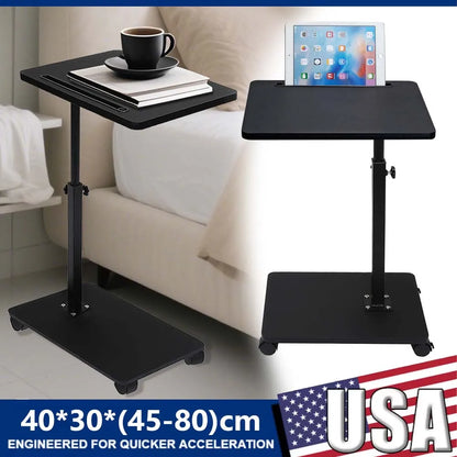 C Shaped Side Table – Mobile Coffee Table With Wheels | Adjustable Height Wooden Storage - ZOOMNSTORE