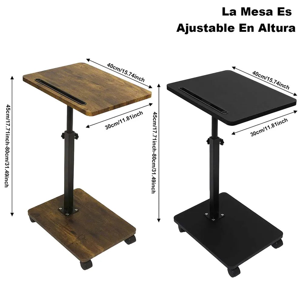 C Shaped Side Table – Mobile Coffee Table With Wheels | Adjustable Height Wooden Storage - ZOOMNSTORE