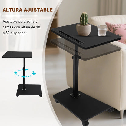 C Shaped Side Table – Mobile Coffee Table With Wheels | Adjustable Height Wooden Storage - ZOOMNSTORE